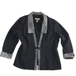 Lord & Terry Vintage 90s Black W/Leopard Trim Blazer Jacket Size 24 W USA